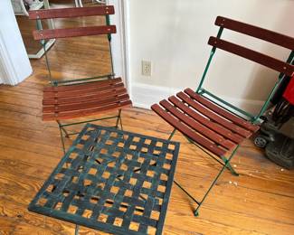 Adorable and RARE French Bistro folding chairs with folding table...wrought iron and BEAUTIFUL!
