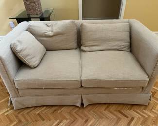 Wonderfully styled loveseat...raw silk, neutral color...beautiful!