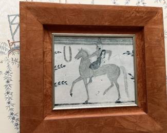 Egyptian print with suede frame...beautiful and unusual!