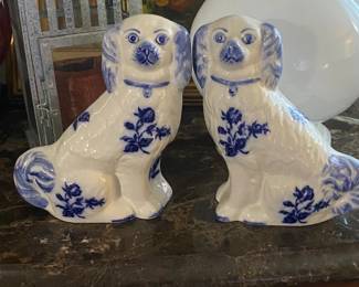 Blue and White Staffordshire Dogs- Made in England