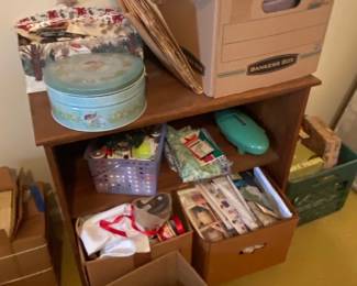 Lots of buttons (mostly vintage), McCall Patterns, bric a brac, thread, fabric remnants