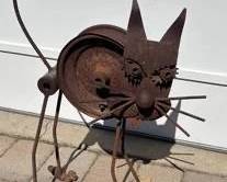 Patina Metal Cat Yard Art Sculpture by Yard Birds