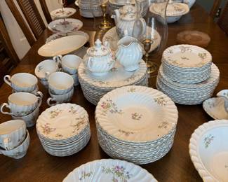 Y’all we have a 24pc place setting of 6 pieces PLUS serving pieces Coffee, Tea etc! 166 pieces! This set is a  Johnson Brothers Discontinued series from 1960 Snowhite Regency Made in England Ironstone! NEVER USED! This would be PERFECT for a Bridal Shower, a Wedding Shower, a Baby Shower- heck For anything! Here is how I am pricing it 1) All 166 pieces  $500 2) 12 piece place setting of 6 $150 each 3) All other serving items priced individually!!  Share with your friends!!!!
