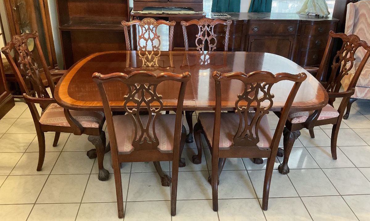 Chippendale Style Mahogany Dining Table And Six Chairs- 71”x30”