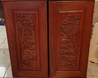 Thai Carved Teak Wood Bar Cabinet- L: 42” W:36” D:21”Expanded W 72” 