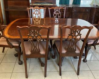 Chippendale Style Mahogany Dining Table And Six Chairs- 71”x30”
