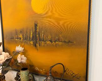 $125 painting,    $40 mosaic lamp