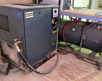 Atlas Copco Fixed Speed Rotary Screw Air Compressor And Air Tank, Powers On
