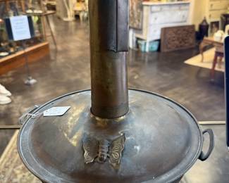 Vintage Brass & Copper Mongolian or Chinese hot pot cooker with butterfly decor