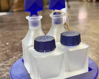 Cobalt Blue glass cruet set (salt & pepper shaker & oil & vinegar set) 