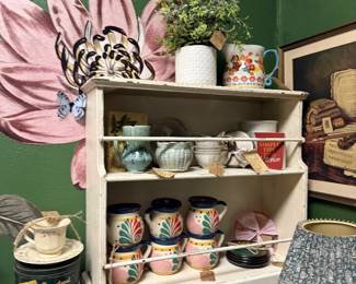 Vintage style ceramic mugs, pitchers, hand painted pottery