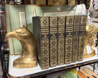 large brass eagle bookends, vintage books coffee table books