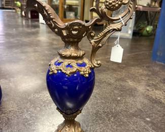 Cobalt Blue Glass & Gilt Bronze  Decorative Ewer