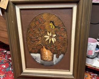 vintage textured framed oil