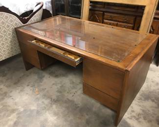 Desk, glass top, heavy 