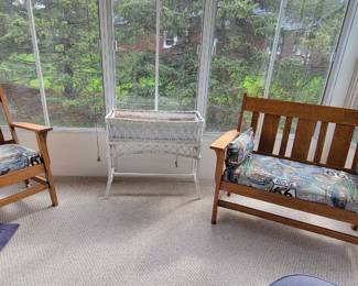 Mission or Arts and Crafts  style loveseat and chairs