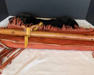 Native American Signed Flute  Leather Holder