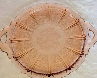 Cherry Blossom Pink Depression Cake Plate