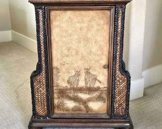 Safari Zebra End Table Nightstand Cabinet Rattan Woven w/ Magazine Racks Shelf 27” Tall