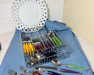 Lot #154 - MCM Multicolored Flatware Set for 8 plus Chrome Organizer- 
