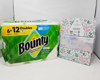  Bounty Paper Towels 6=12 Doubles Pack + 3 Puffs Tissue Boxes New