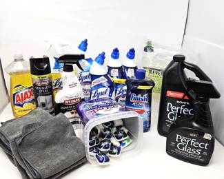  Cleaning Supplies Lot Lysol Ajax Weiman Finish Pods Glass Cleaner Microfiber Cloths
