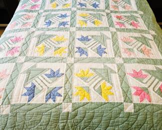 Full/Queen Size Patchwork Quilt Pastel Star Pattern Hand Quilted