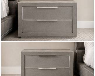 Restoration Hardware Graydon Shagreen Nightstands End Tables Set of 2 Chrome Trim 2 Drawer