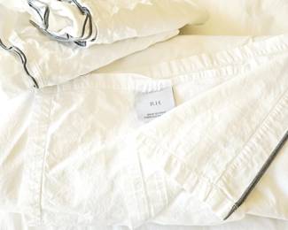 Restoration Hardware Italian Cotton King Duvet Cover Set White Gray Trim 5 Pc