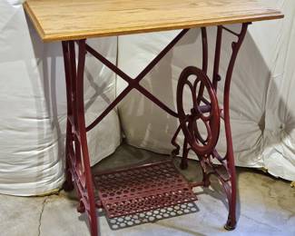 Oak Top Iron Trestle Table Industrial Sewing Machine Base 27x14