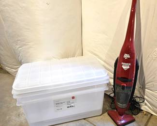  Dirt Devil Power Stick Vacuum w/ Edge Wedge + (2) IRIS 20 Gallon Storage Totes Lockable Stackable