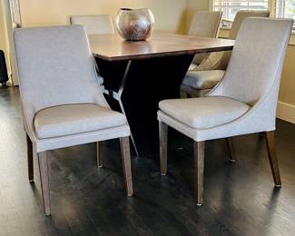Set of 6 Arhaus ‘Lunden’ Dining Seating Chairs in Faux Leather Gray 