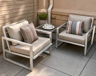 ROOM & BOARD Modern Aluminum Outdoor Patio Set- 3pc Set with Cushions Included