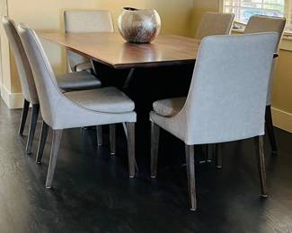 Set of 6 Arhaus ‘Lunden’ Dining Seating Chairs in Faux Leather Gray 