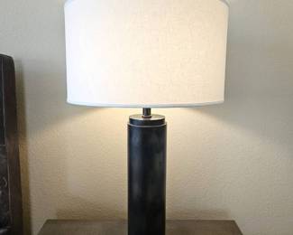 Heavy Cylindrical Black Metal Table Lamp Bronze Rub Finish Dimmer 30” Modern