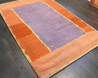 Odegard Handmade Wool Area Rug - Modern Geometric Design Orange Purple- 5'11 x 4’