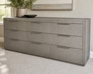 Restoration Hardware Graydon Shagreen 9 Drawer Dresser 89” Chrome Trim Embossed Stingray Texture