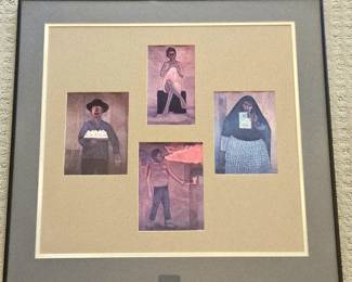 Framed Figural Artwork Group – (4) Lithograph Prints Collage 23.5" x 21.5"
