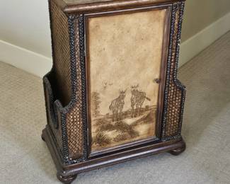 Safari Zebra End Table Nightstand Cabinet Rattan Woven w/ Magazine Racks Shelf 27” Tall