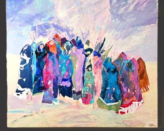 Carolyn Cole (Colorado Artist) - Large Abstract Painting on Stretched Canvas 54x48 Signed Original 