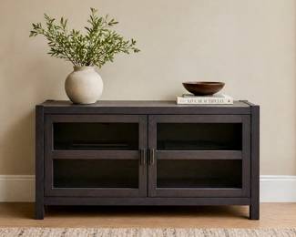  Room and Board Media Cabinet- 49” wide with Glass Front Doors in Black