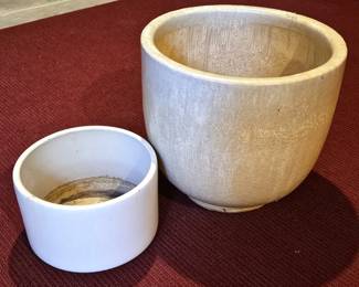 Heavy Ceramic Planters White & Beige 11" & 16" Indoor Outdoor Pots