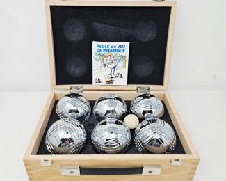  OBUT Petanque Boules Set in Wood Case 6 Steel Balls Jack Complete Set France