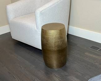 Arhaus Textured Gold Drum Side Table- Modern Accent Stool- 19 Inch