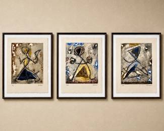  Framed Abstract Limited Edition Etching Style Prints Signed Set of 3 21x26