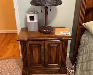 Night stand and Tiffany style lamp 