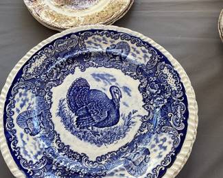 R&M Staffordshire England Blue Turkey Plates 