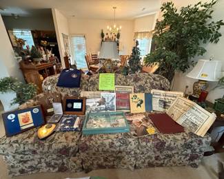 Local items, military patches, newspapers for historic events