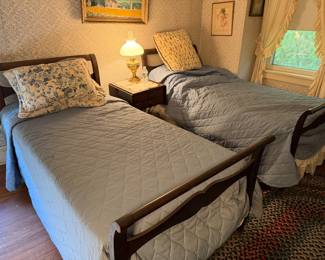 Dark Wood Matching Pair of Beds