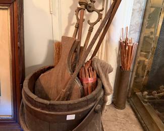 Primitive Bucket & Fireplace Tools